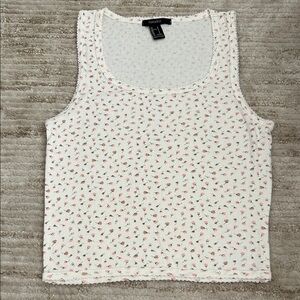 Forever 21 White and Pink Floral Tank Top